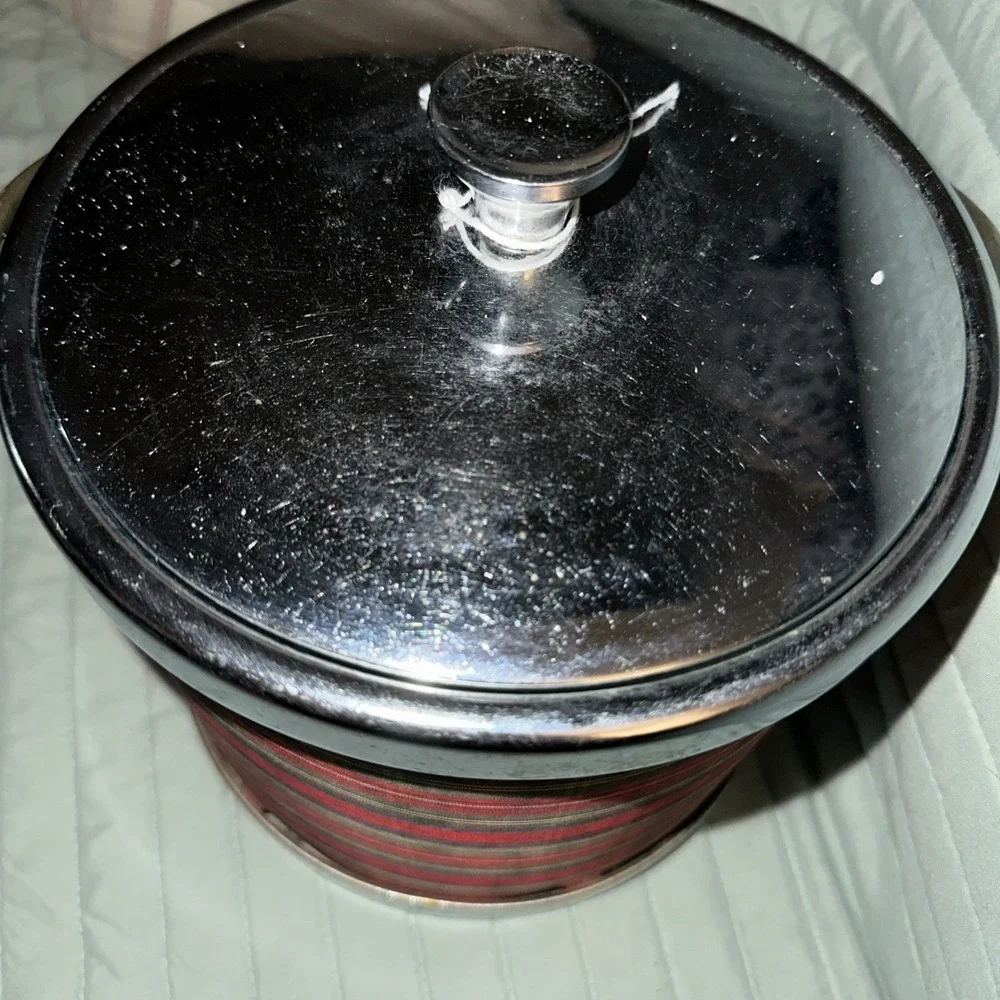 Vintage Ice Bucket Bar Wear Red Plaid‎ W, Chrome Trim Retro Ralph Lauren Vibes